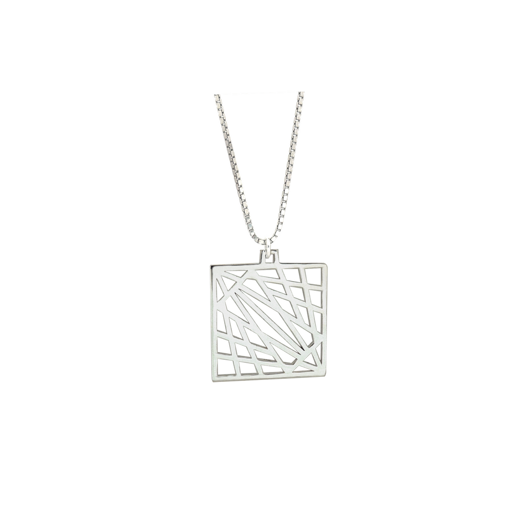 grafische hanger, geometrische hanger, design sieraden, design hanger, zilveren design hanger