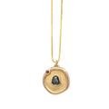 Geelgoud hanger Groene Diamant en Robijn